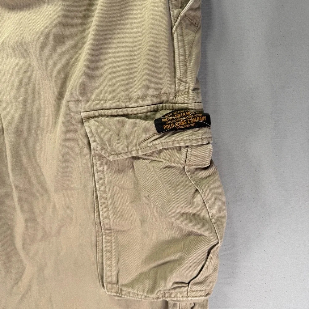 Vintage Y2K Polo Ralph Lauren Cargo Pants Mens 34x28 Beige Paratrooper Pockets